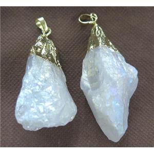 Clear Quartz Nugget Pendant, freeform, white AB-color, approx 20-50mm