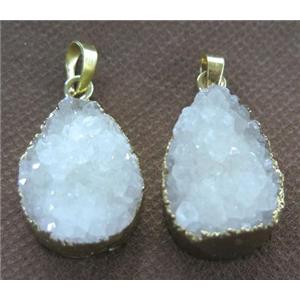 white quartz teardrop pendant, gold plated, approx 15-20mm