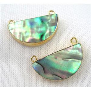 paua abalone shell pendant, moon shape, gold plated, approx 15-30mm