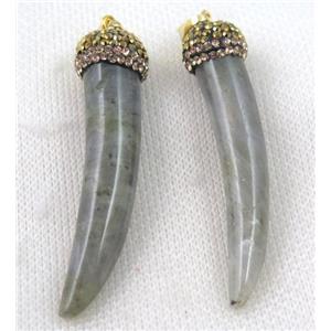 Labradorite horn pendant paved rhinestone, approx 10-50mm