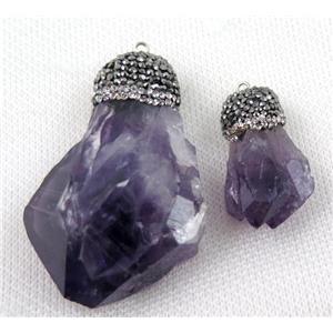 Amethyst pendant paved rhinestone, approx 20-55mm