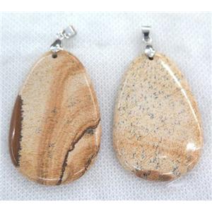 Picture Jasper teardrop pendant, yellow, approx 30-55mm