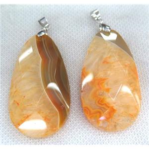 orange druzy agate pendant, faceted teardrop, approx 30-55mm