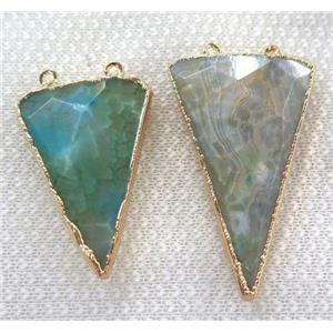 green dragon veins agate pendant, faceted triangle, gold plated, approx 20-40mm