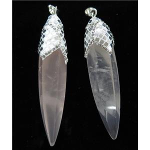 Rose Quartz Bullet Pendant Paved Silver Foil, rhinestone, approx 12-65mm