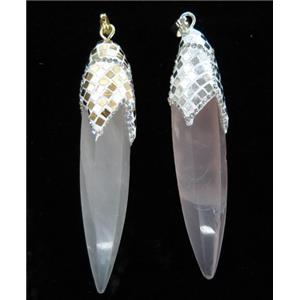 Rose Quartz Bullet Pendant Paved Foil, rhinestone, approx 12-65mm