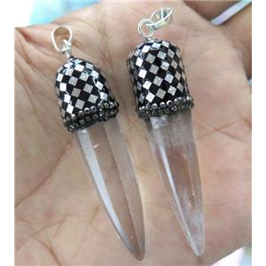 Clear Quartz Bullet Pendant Paved Silver Foil, rhinestone, approx 12-60mm