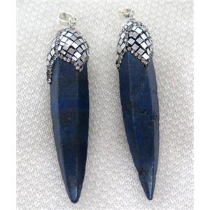 Lapis Lazuli bullet pendant paved silver foil, rhinestone, approx 15-65mm