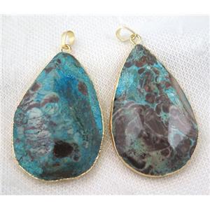 Ocean Jasper pendant, blue, faceted teardrop, gold plated, approx 35-55mm