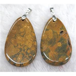 ocean jasper pendant, teardrop, yellow, approx 30-50mm