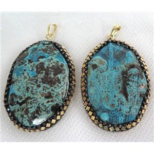 blue Ocean Jasper pendant paved gold foil, rhinestone, faceted freeform, approx 25-60mm