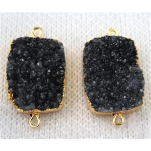 black druzy quartz connector, rectangle, gold plated, approx 15x20mm