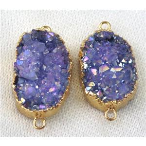 purple druzy quartz connector, AB color, freeform, gold plated, approx 20-35mm