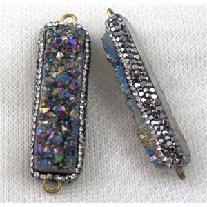 rainbow Druzy Quartz connector paved rhinestone, rectangle, approx 12-45mm