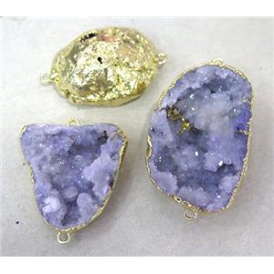 purple druzy agate connector, gold plated, approx 15-30mm