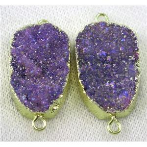 druzy quartz connector, purple AB-color, freeform, gold plated, approx 20-35mm