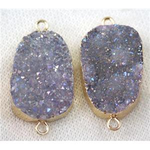 druzy quartz connector, gray purple AB-color, freeform, gold plated, approx 20-35mm