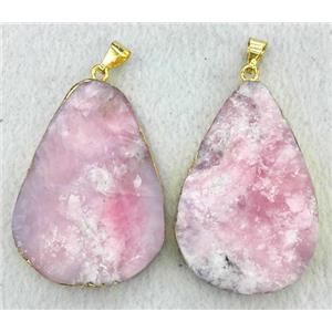 pink Opal Jasper teardrop pendant, gold plated, approx 28-45mm