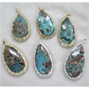 blue Ocean Jasper Pendant, faceted teardrop, enamel, approx 12-60mm