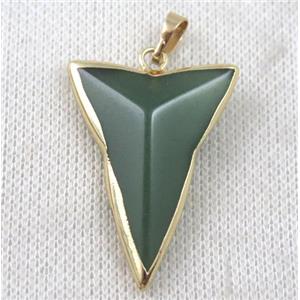 green aventurine dart pendant, gold plated, approx 28-40mm