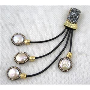 white freshwater pearl tassel pendant pave rhinestone, approx 15-120mm