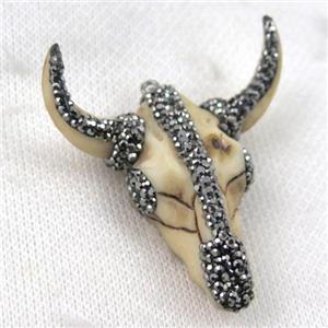 white Resin Bullhead pendant paved rhinestone, approx 50-55mm