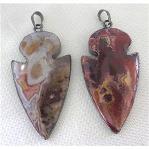 Agua Nueva Mexican Crazy Agate Arrowhead pendant, black plated, approx 25-55mm