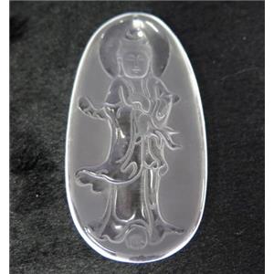 white crystal quartz buddha pendant, frosted, approx 38-70mm