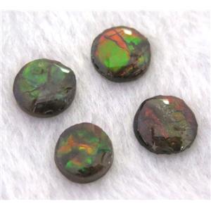 Ammolite cabochon, flat-round, approx 7mm dia