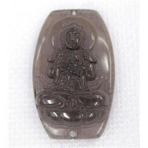 smoky Obsidian buddha connector, approx 22-35mm