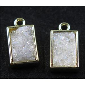 white AB-color Quartz Druzy pendant, rectangle, gold plated, approx 6-12mm