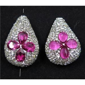 hotpink crystal glass beads pave rhinestone, teardrop, approx 20-30mm