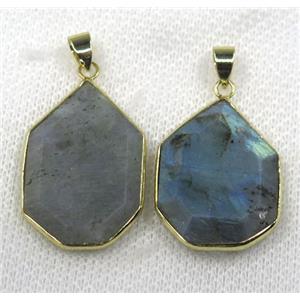 labradorite pendant, faceted teardrop, gold plated, approx 20-30mm