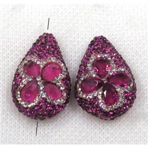 hotpink crystal glass bead paved rhinestone, teardrop, approx 25-40mm