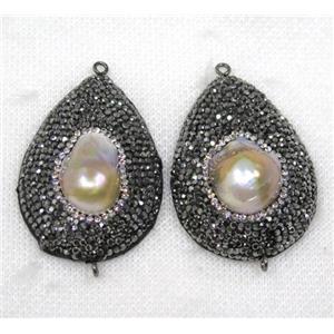 pearl connector paved black rhinestone, approx 35-50mm