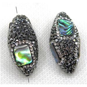 Paua Abalone Shell rice bead paved black rhinestone, approx 15-33mm