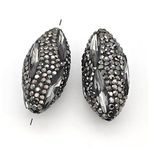 crystal glass bead paved rhinestone, Rice, black, approx 15-35mm