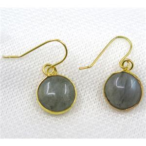 Labradorite earring, flat round, gold plated, approx 13mm dia