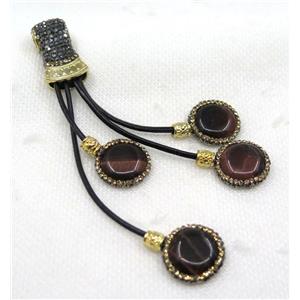 red tiger eye stone tassel pave rhinestone, approx 15-120mm