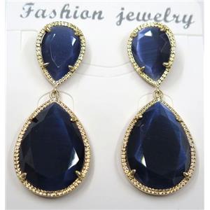 dark blue cat eye stone earring, droplet, approx 12x16mm, 18x25mm