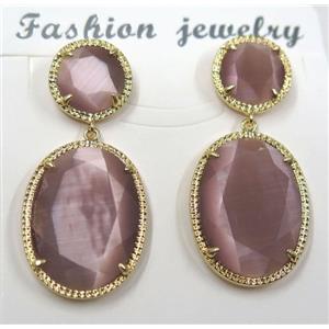 pink cat eye stone earring, oval, approx 12x12mm, 18x25mm