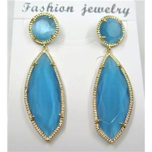 blue cat eye stone earring, approx 10x10mm, 14x28mm