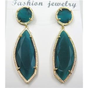 peacock green cat eye stone earring, approx 10x10mm, 14x28mm