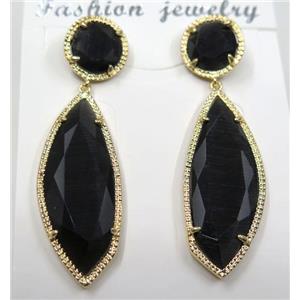 black cat eye stone earring, approx 10x10mm, 14x28mm