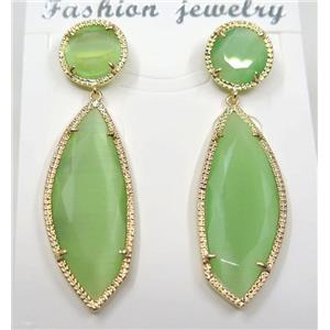 spring green cat eye stone earring, approx 10x10mm, 14x28mm