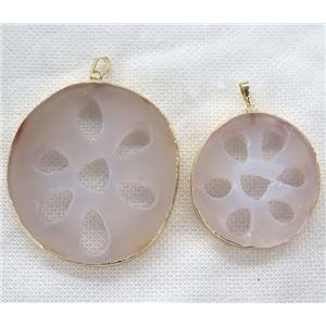 gray agate slice pendant, freeform, gold plated, approx 30-65mm