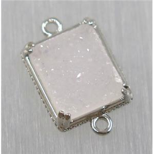 druzy agate connector, natural color, rectangle, platinum plated, approx 10x12mm