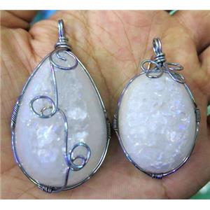 white ab color druzy Quartz pendant, freeform, wire wrapped, approx 20-40mm