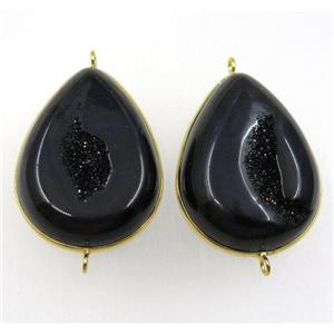 black druzy agate geode teardrop connector, approx 30-40mm