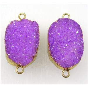 purple druzy quartz connector, freeform, gold plated, approx 15-35mm